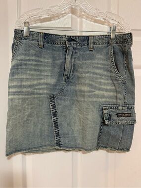 Lucky Brand Washed Denim Cargo Mini Skirt - Faded Blue